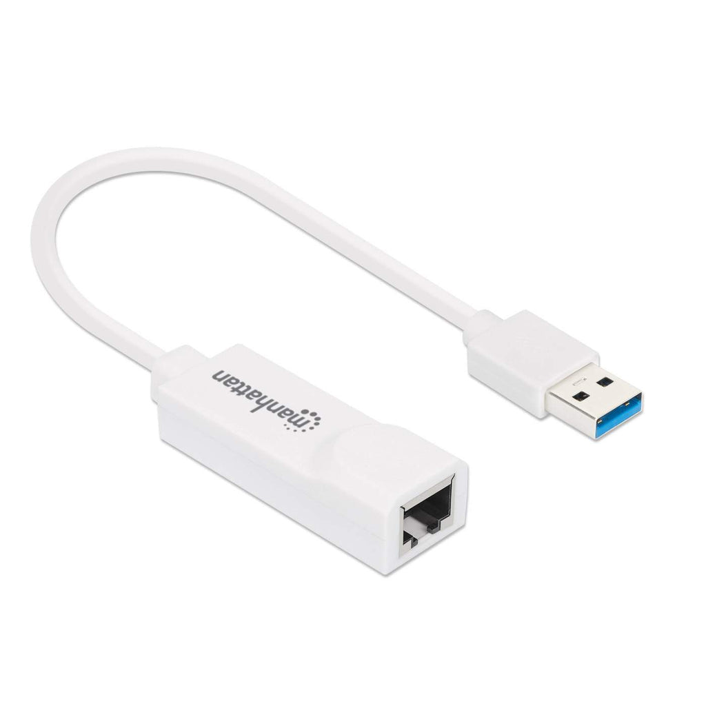 Manhattan USB-A auf Gigabit-Ethernet-Netzwerkadapter, USB 3.2 Gen 1 auf 10/100/1000 Mbit/s Gigabit Ethernet, weiß