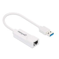 Manhattan USB-A auf Gigabit-Ethernet-Netzwerkadapter, USB 3.2 Gen 1 auf 10/100/1000 Mbit/s Gigabit Ethernet, weiß