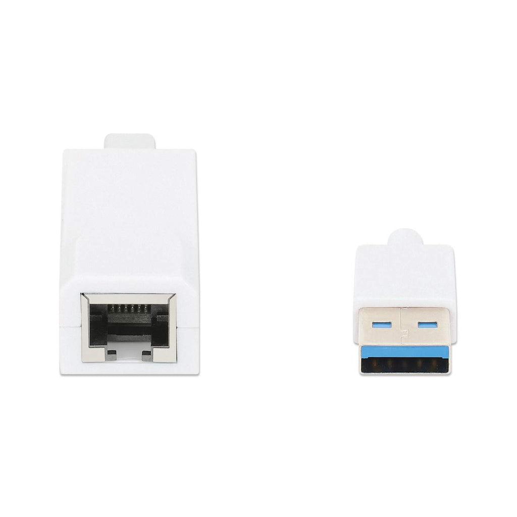 Manhattan USB-A auf Gigabit-Ethernet-Netzwerkadapter, USB 3.2 Gen 1 auf 10/100/1000 Mbit/s Gigabit Ethernet, weiß
