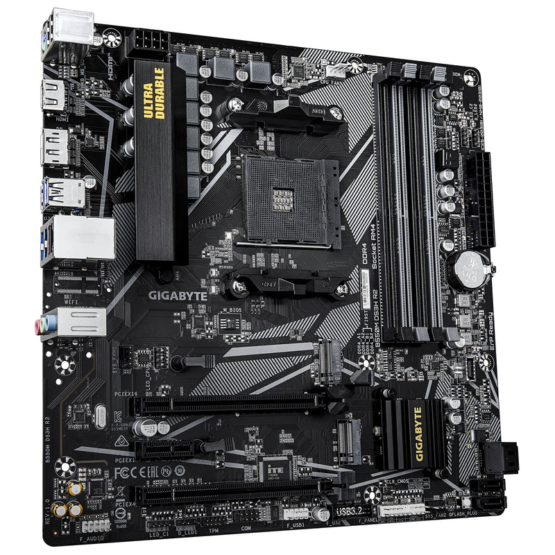 GIGABYTE B550M DS3H R2 Mainboard – AMD Ryzen 5000 Prozessoren, 5+3 Phasen VRM, bis zu 4733 MHz DDR4 (O.C.), 1x PCIe 4.0 + 1x PCIe 3.0 M.2, 1 GbE LAN, USB 3.2 Gen 1