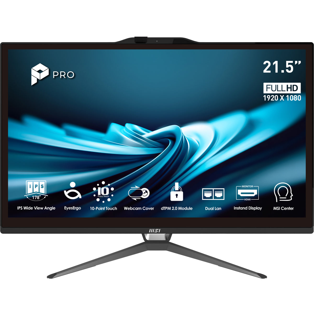 MSI Pro AP222T 14M-428FR Intel® Core™ i5 i5-14400 54,6 cm (21.5") 1920 x 1080 Pixel Touchscreen All-in-One-PC 8 GB DDR4-SDRAM 500 GB SSD Windows 11 Pro Wi-Fi 6E (802.11ax) Schwarz