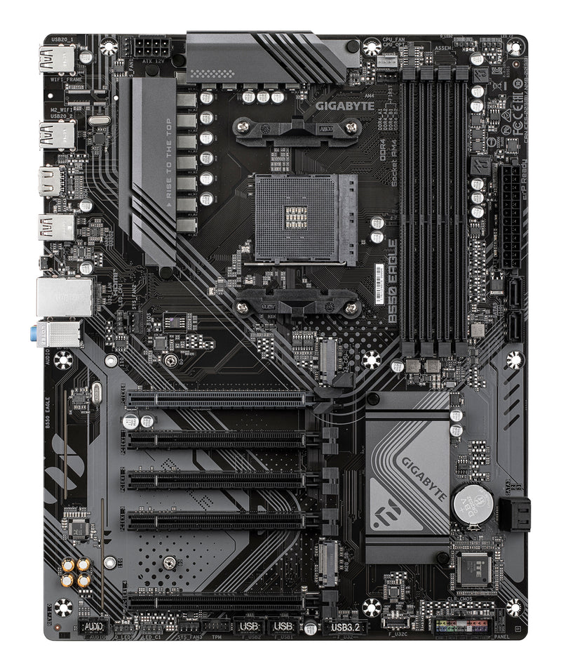 GIGABYTE B550 EAGLE Mainboard – AMD Ryzen 5000 G-Serie CPUs, 10+3+1 Phasen VRM, bis zu 3200 MHz DDR4, 1xPCIe 4.0 + 1xPCIe 3.0 M.2, 1GbE LAN, USB 3.2 Gen 2
