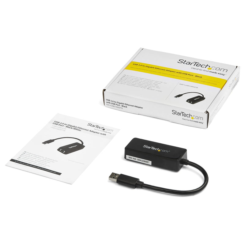 StarTech.com USB 3.0 Gigabit Ethernet Lan Adapter mit USB Port - Schwarz