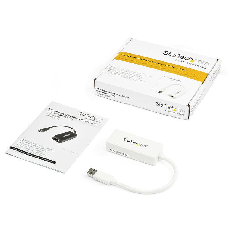 StarTech.com USB 3.0 Gigabit Ethernet Lan Adapter mit USB Port - Weiß