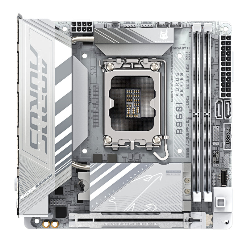 GIGABYTE B860I AORUS PRO ICE Mainboard - Intel Core Ultra CPUs, 8+1+2+1 Phasen VRM, bis zu 9200MHz DDR5, 1xPCIe 5.0 + 1xPCIe 4.0 M.2, 2,5 GbE LAN, WIFI 7, Thunderbolt 4