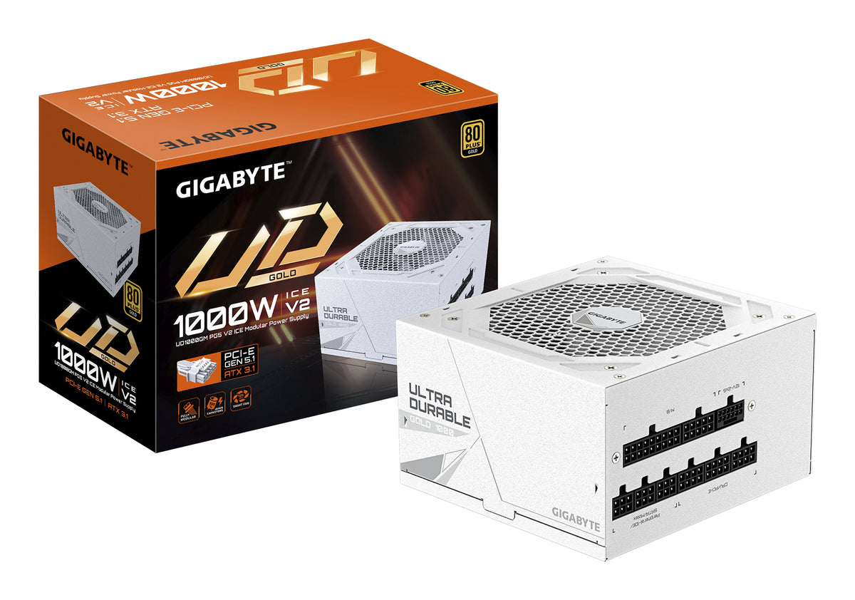 GIGABYTE UD1000GM PG5 V2 ICE Netzteil – PCIe Gen 5.1, 80 PLUS Gold, Vollmodulares Design, 120-mm-Lüfter, ATX 3.1-kompatibel, EU-Stecker