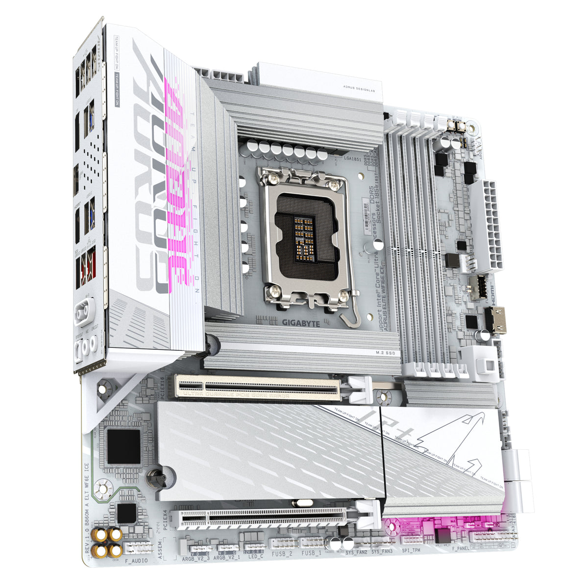 GIGABYTE B860M AORUS ELITE WF6E ICE Mainboard - Intel Core Ultra CPUs, 12+1+2+1 Phasen VRM, bis zu 9200MHz DDR5, 1xPCIe 5.0 + 2xPCIe 4.0 M.2, 2,5 GbE LAN, WIFI 6E, USB 4