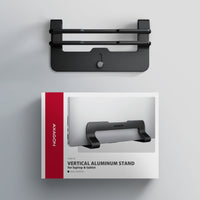 Axagon STND-VB Aluminiumständer für die vertikale Platzierung von Laptops mit einer Größe von 10"–17.3". Einstellbare Schlitzbreite 9.5–25.5 mm. Schwarze Version.