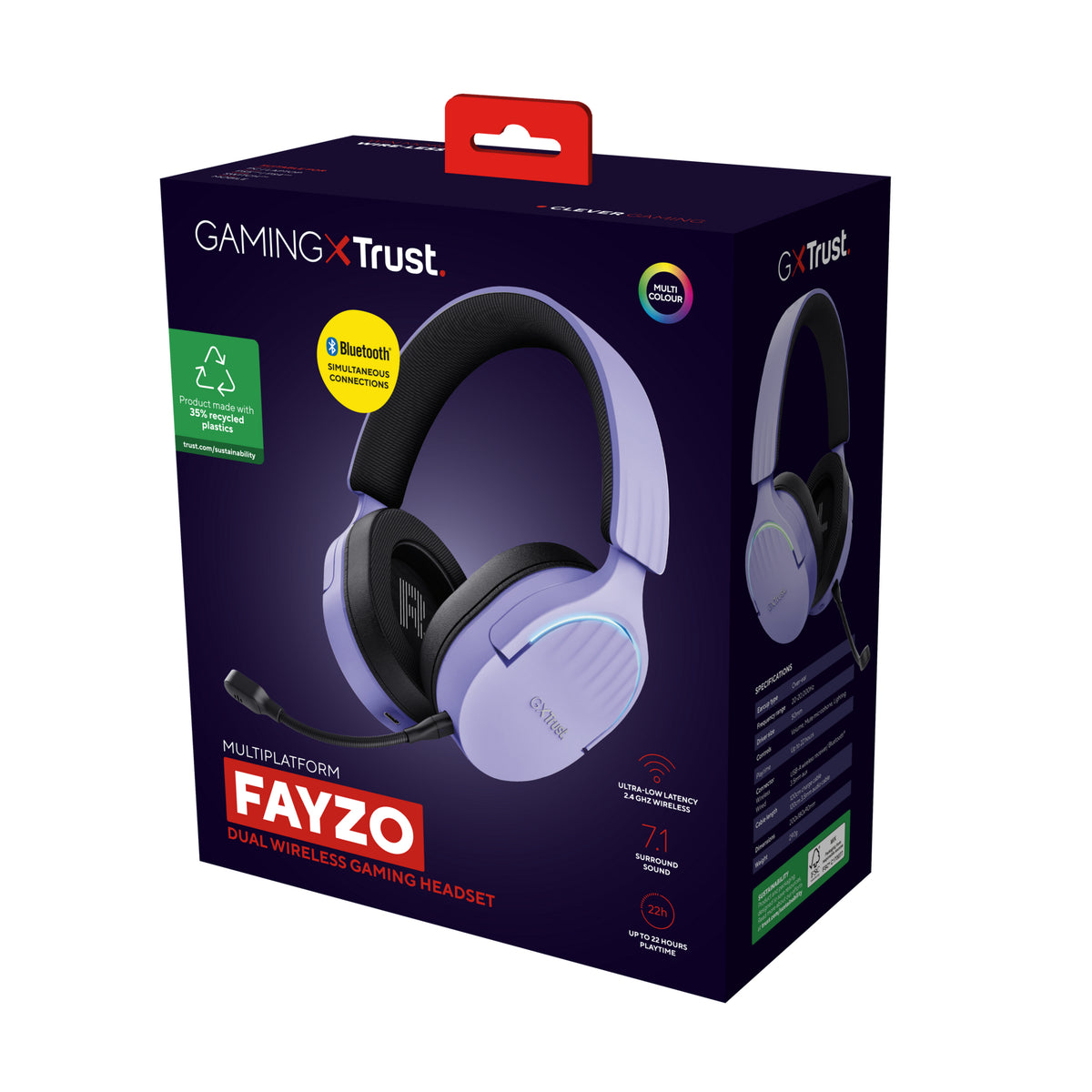 Trust GXT 491P FAYZO Kopfhörer Verkabelt & Kabellos Kopfband Gaming USB Typ-A Bluetooth Schwarz, Violett