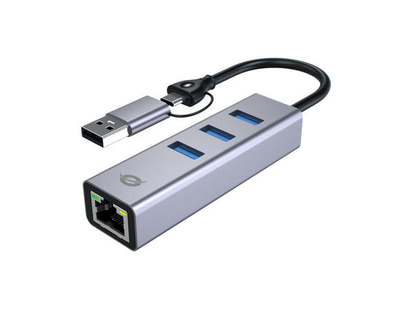 Conceptronic ABBY25G Adaptateur réseau USB vers Gigabit avec hub USB 3 ports