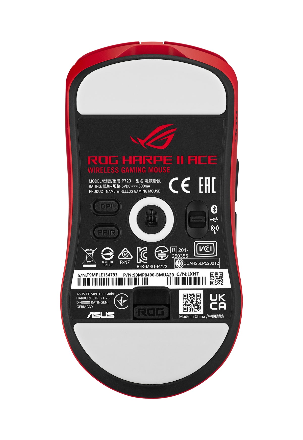 ASUS ROG Harpe II Ace RED Maus Gaming rechts RF Wireless + Bluetooth + USB Type-A Optisch 42000 DPI