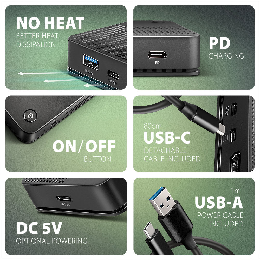 Axagon HMC-U4 USB4 dock, 3x USB-A, 2x USB-C, HDMI & DP 8K/30Hz, RJ-45, SD/mSD, audio, PD 100W
