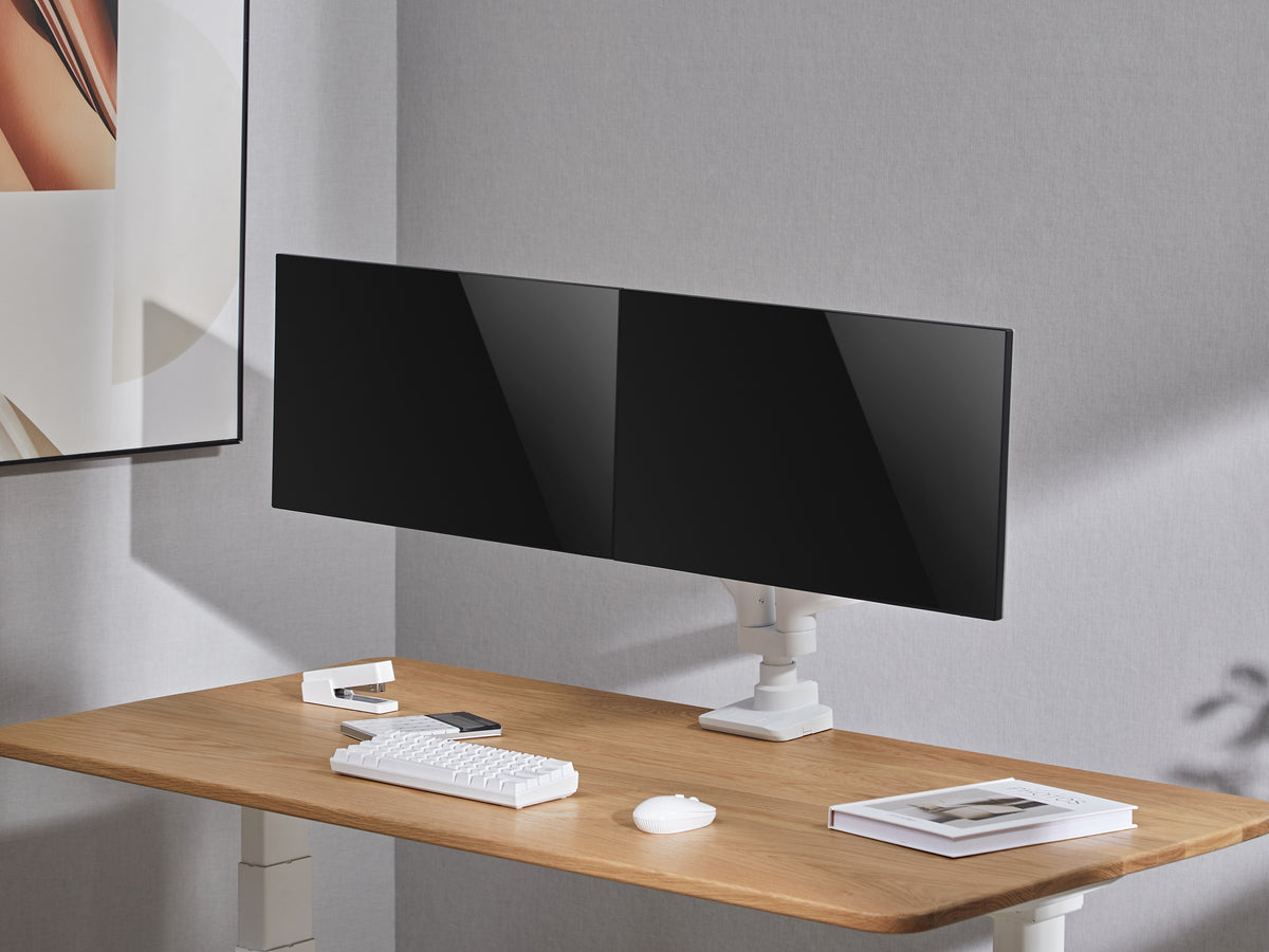 Equip 17"-35" Schwerlast-Doppelmonitor-Schreibtischhalterung, Weiß