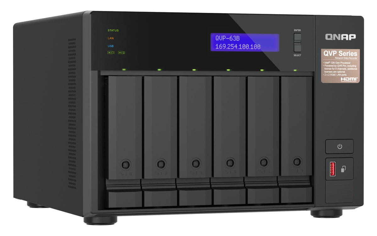 QNAP QVP-63B NAS & Serveur de stockage Tour Intel® Core™ i3 16 Go DDR4 0 To Noir