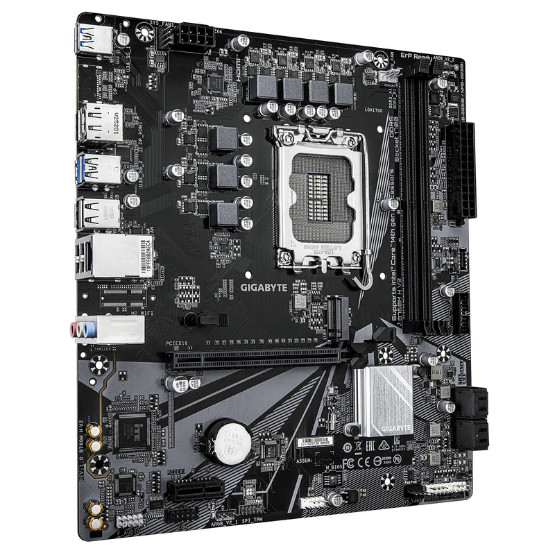 GIGABYTE B760M H V2 Mainboard - Unterstützt Intel Core Prozessoren der 14. Generation, digitales 5+1+1-Phasen-VRM, bis zu 8000MHz DDR5 (O.C.), 1xPCIe 4.0 M.2, 1GbE LAN, USB 3.2 Gen1