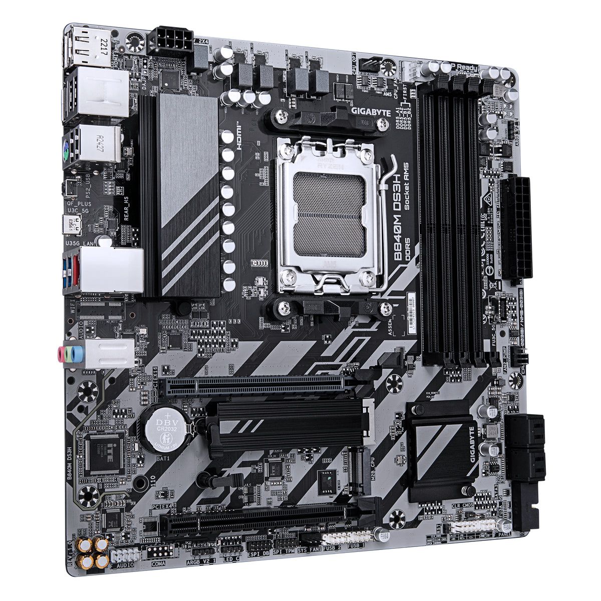 GIGABYTE B840M DS3H Mainboard – AMD Ryzen 9000 CPUs, 8+2+2 Phasen VRM, bis zu 8200 MHz DDR5, 2xPCIe 4.0 M.2, 2.5GbE LAN, USB 3.2 Gen 1