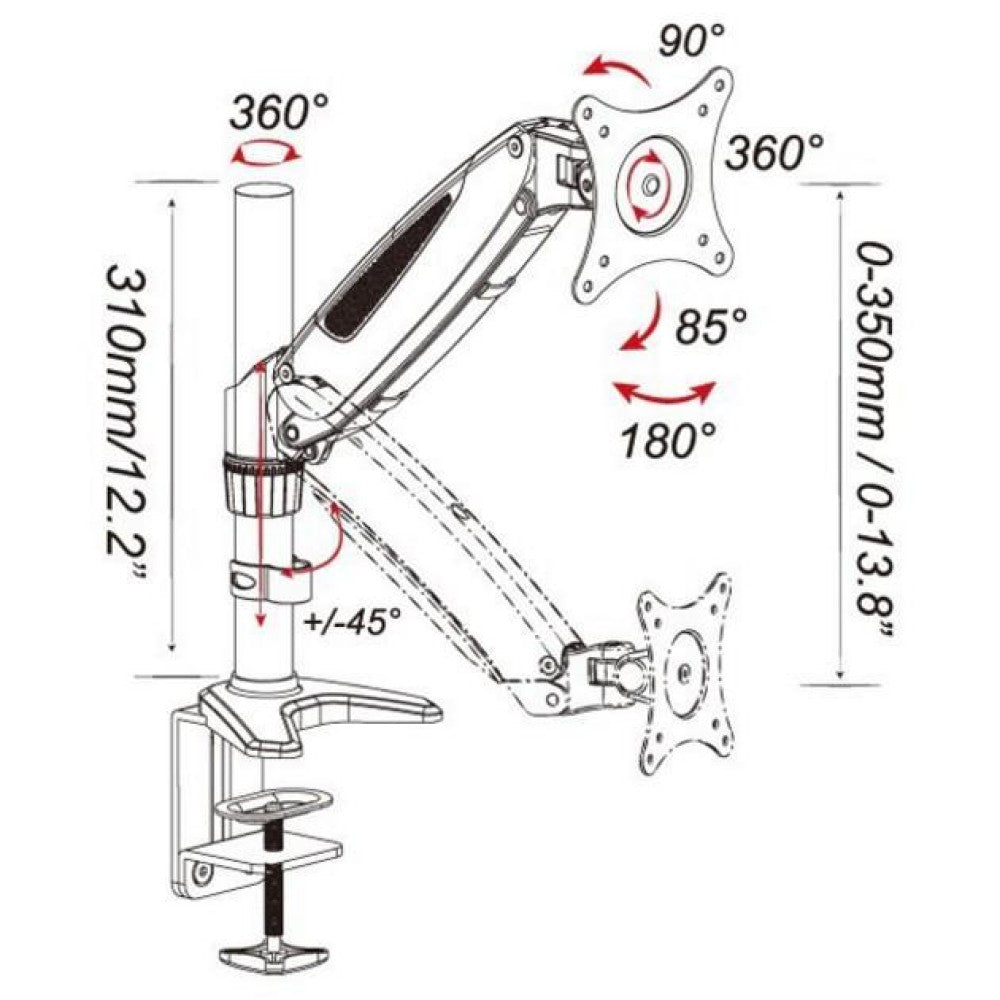 Techly ICA-LCD 111-BK Flachbildschirm-Tischhalterung 68,6 cm (27") Tisch/Bank Schwarz