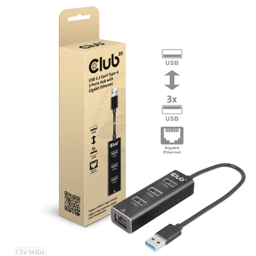 CLUB3D CSV-1430a Kabelgebunden USB 3.2 Gen 1 (3.1 Gen 1) Type-A Schwarz