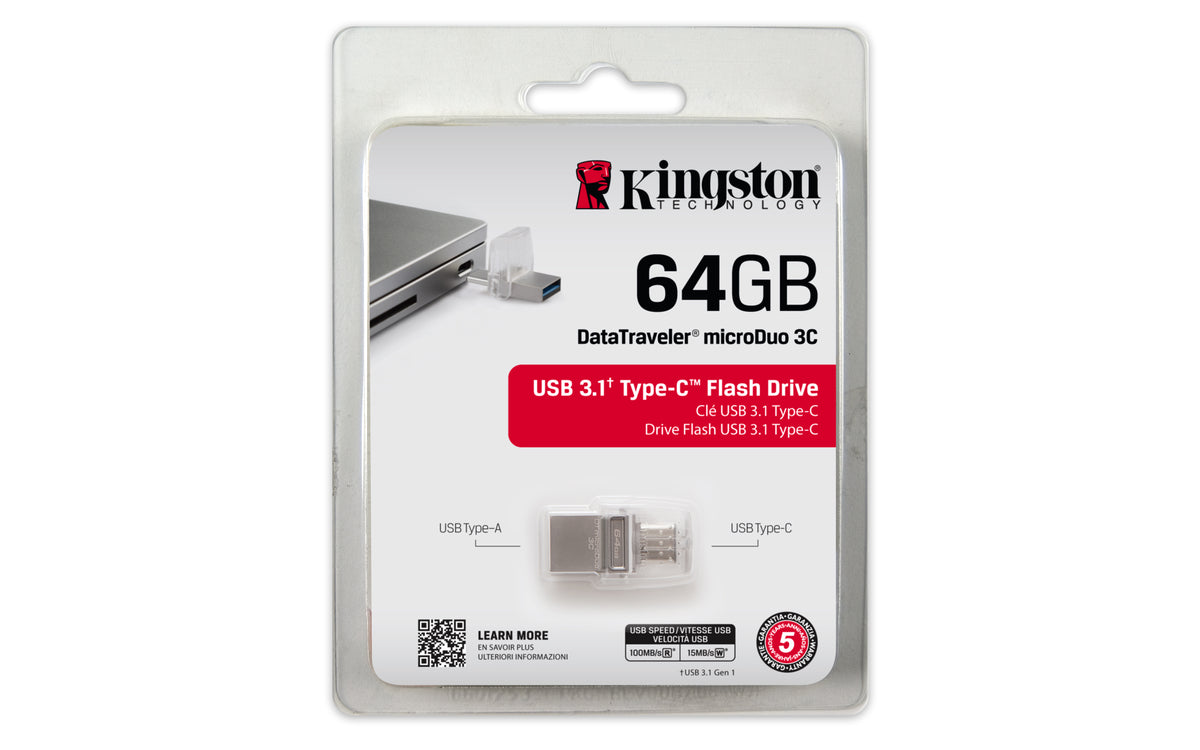 Kingston Technology DataTraveler microDuo 3C 64GB USB-Stick USB Type-A / USB Type-C 3.2 Gen 1 (3.1 Gen 1) Schwarz