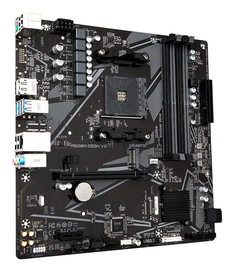 GIGABYTE A520M DS3H V2 Mainboard - Unterstützt AMD Ryzen 5000 Serie AM4 CPUs, bis zu 4733 MHz DDR4 (OC), PCIe 3.0 x16, GbE LAN, USB 3.2 Gen 1
