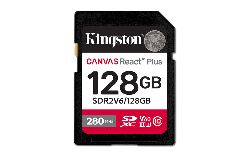 Kingston Technology 128 Go Canvas React Plus SDXC UHS-II 280R/100W U3 V60 pour Full HD/4K