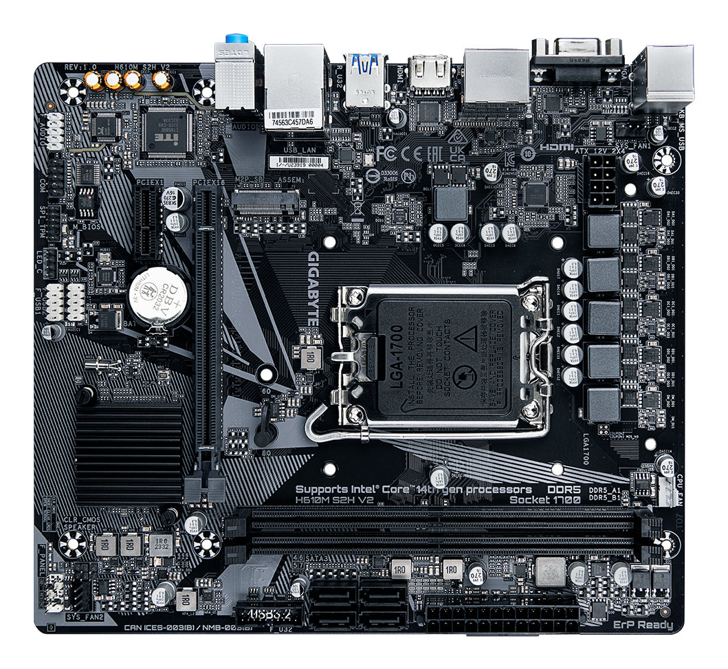 GIGABYTE H610M S2H V2 Motherboard - Unterstützt Intel Core 14. Generation CPUs, 4+1+1 Hybrid Phasen Digital VRM, bis zu 5600MHz DDR5, 1xPCIe 3.0 M.2, GbE LAN, USB 3.2 Gen 1