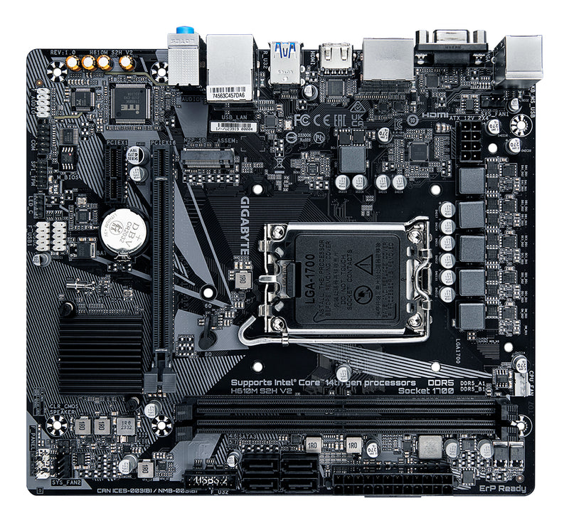 GIGABYTE H610M S2H V2 Motherboard - Unterstützt Intel Core 14. Generation CPUs, 4+1+1 Hybrid Phasen Digital VRM, bis zu 5600MHz DDR5, 1xPCIe 3.0 M.2, GbE LAN, USB 3.2 Gen 1