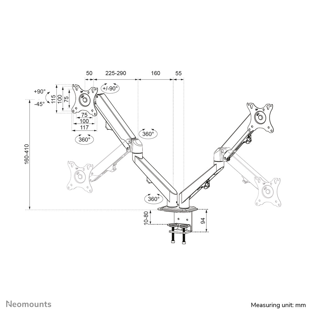 Neomounts DS70-700BL2 Monitorarm 17-27" - Gasfeder