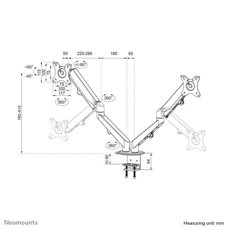 Neomounts DS70-700BL2 Monitorarm 17-27" - Gasfeder