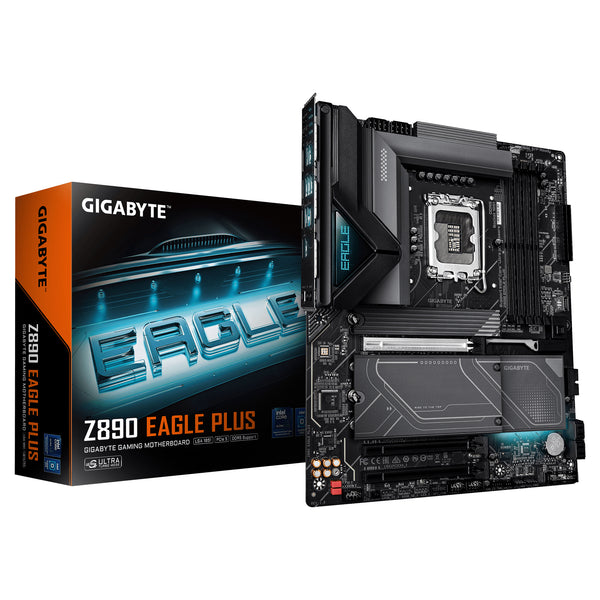 GIGABYTE Z890 EAGLE PLUS Mainboard – Unterstützt Intel Core Ultra (Serie 2) CPUs, 14+1+2-Phasen-VRM, bis zu 9466 MHz DDR5 (OC), 1× PCIe 5.0 M.2 + 3× PCIe 4.0 M.2, 2.5-GbE-LAN, USB4