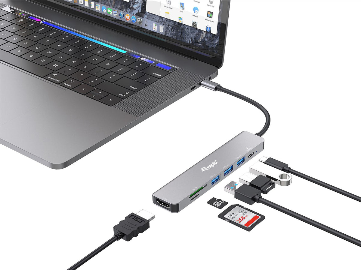 Equip USB-C 7-in-1 Multifunktionsadapter, HDMI 4K/60Hz, USB 3.2 Gen1 x 3, TF/MICRO SD, 100W USB PD