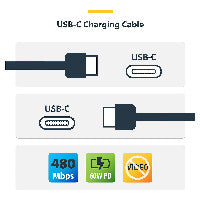 StarTech STARTECH.COM 30cm USB-C Ladekabel 60W 3A PD Geflochtenes Nylon-TPE Mantel Robustes USBC Laptop-Handy Ladekabel USB 2.0 – Ansicht 5