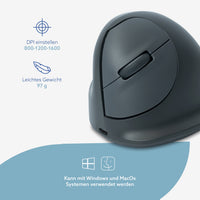 R-Go Tools Vertikale Maus R-Go HE Basic, ergonomische Maus, mittel (Handlänge 165–185 mm), für Linkshänder, Bluetooth