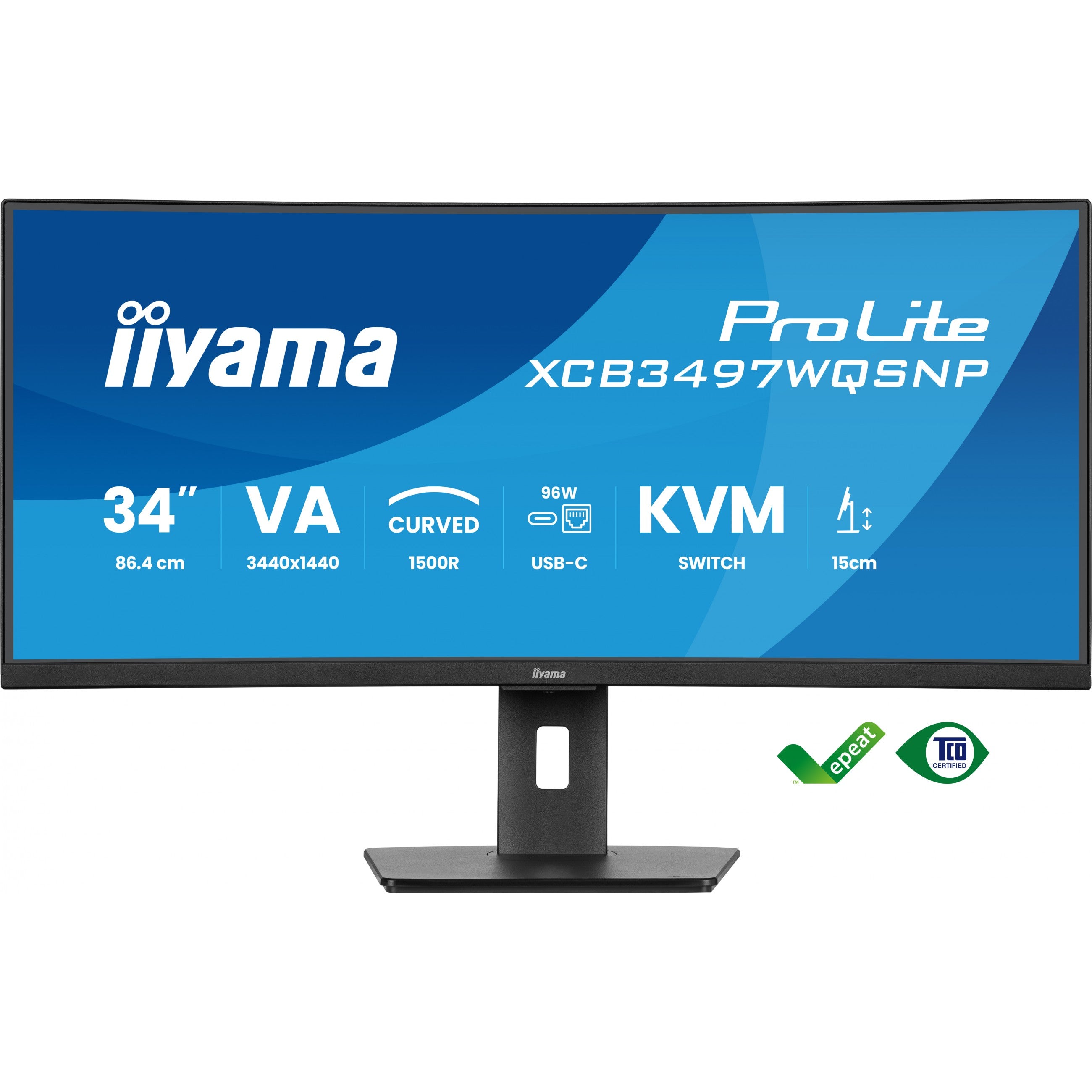 86.4cm/34" (3440x1440) iiyama ProLite XCB3497WQSNP-B1 21:9 UWQHD VA 0.4ms 120Hz HDMI DP USB-C Speaker Black