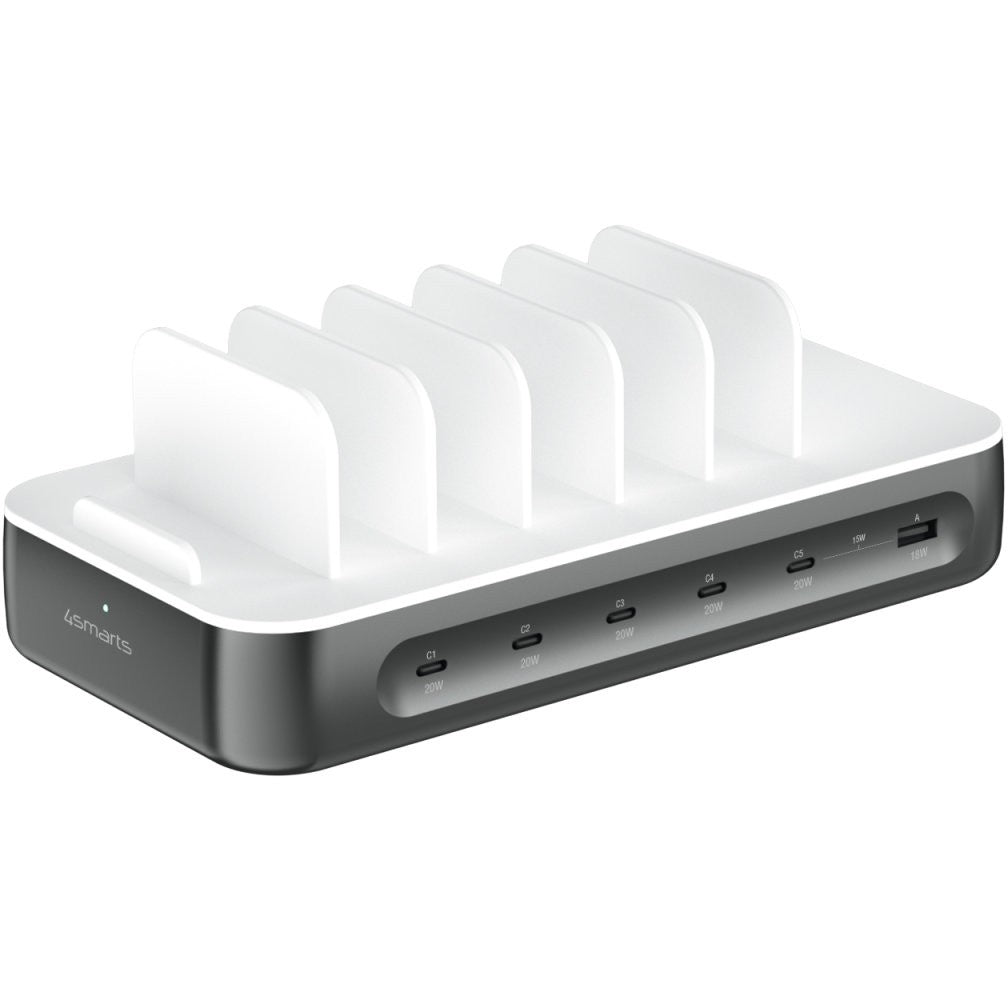 4smarts Ladestation Team 100W 5C/1A inkl. 6 Kabel. spacegrau