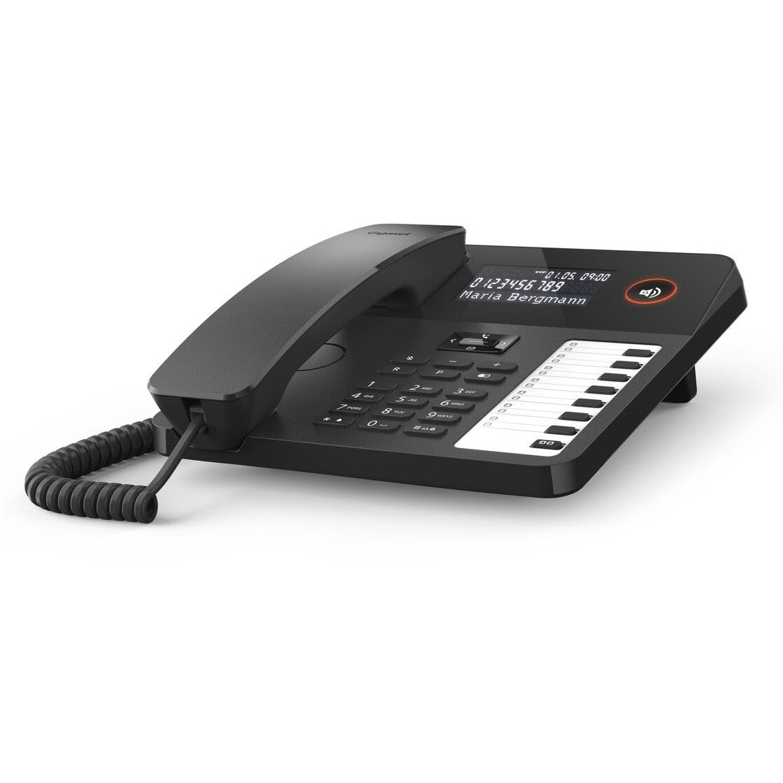 GIGASET DESK 600 schwarz schnurgebundenes Tisch- und Wandtelefon LC-Display 7 Direktwahltasten Telefonbuch Hrgertekompatibel