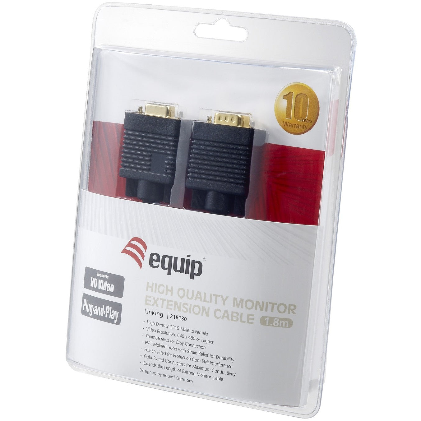 Equip VGA Kabel Verl. HD15 St/Bu 1.80m 1024x 768/60Hz sw Blister