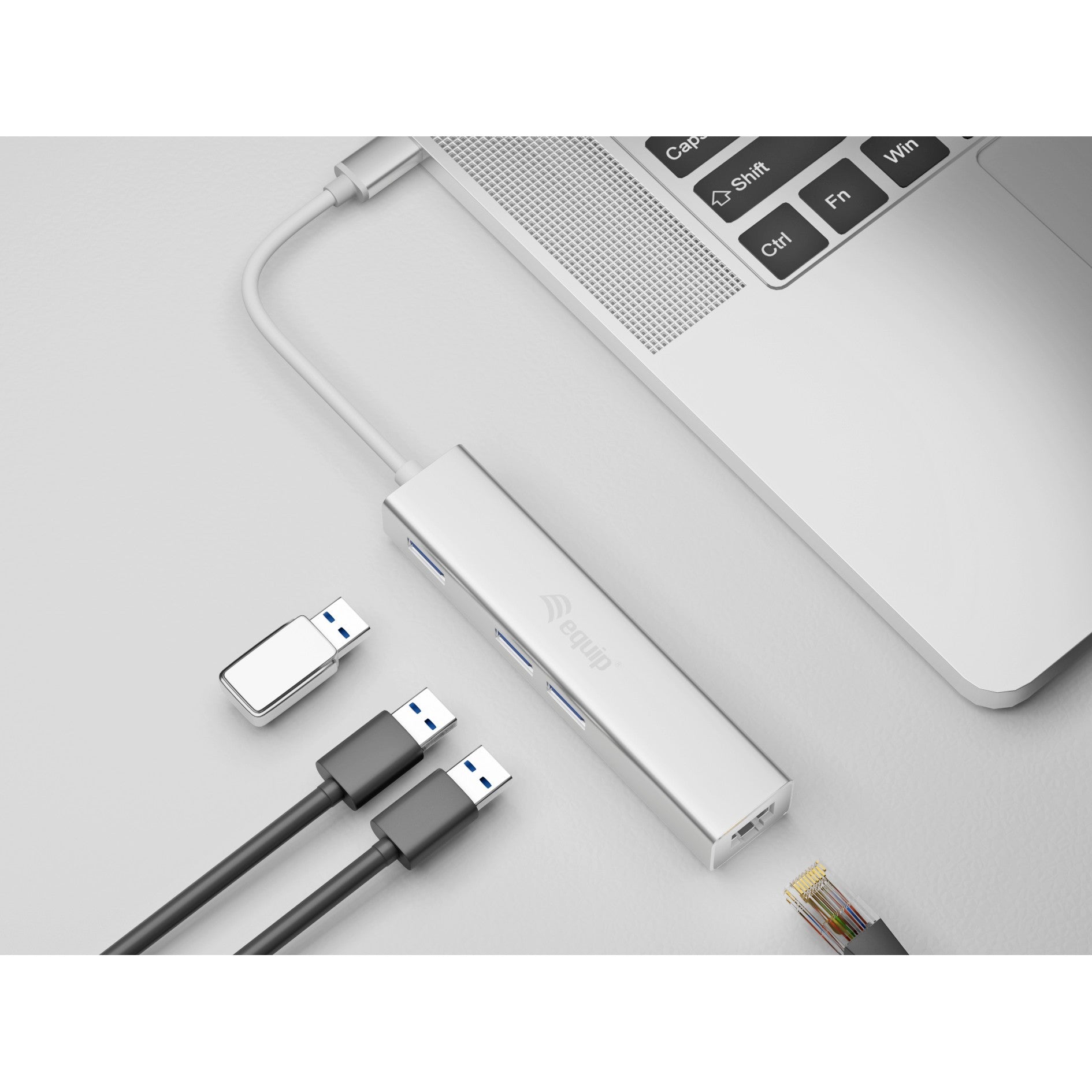 Equip Adapter USB-C-> RJ45(1GB) 10/100/1000+3xUSB3.0 0.15m s