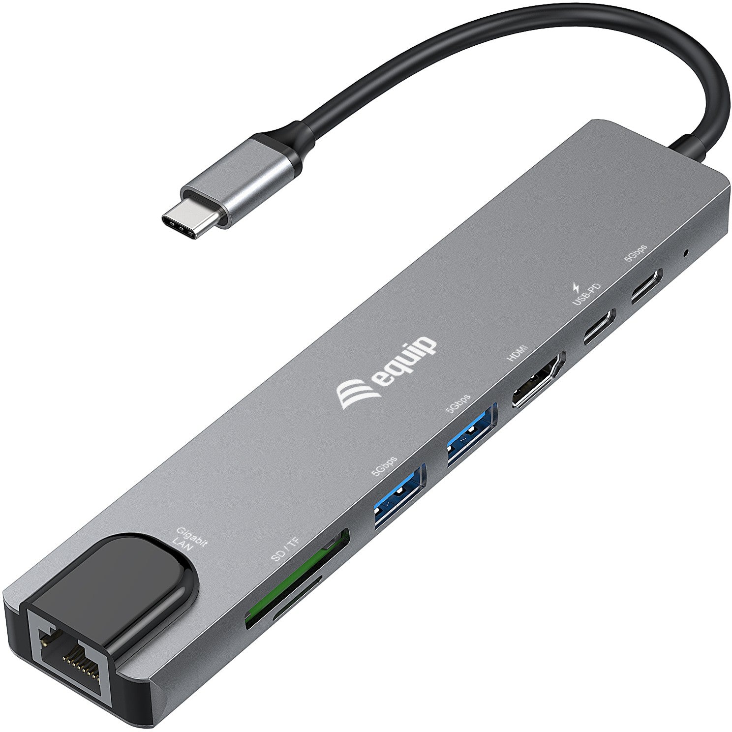 Equip Adapter USB-C -> HDMI.GbE.3xUSB3.2 Gen1.SD/TF.PD 100W