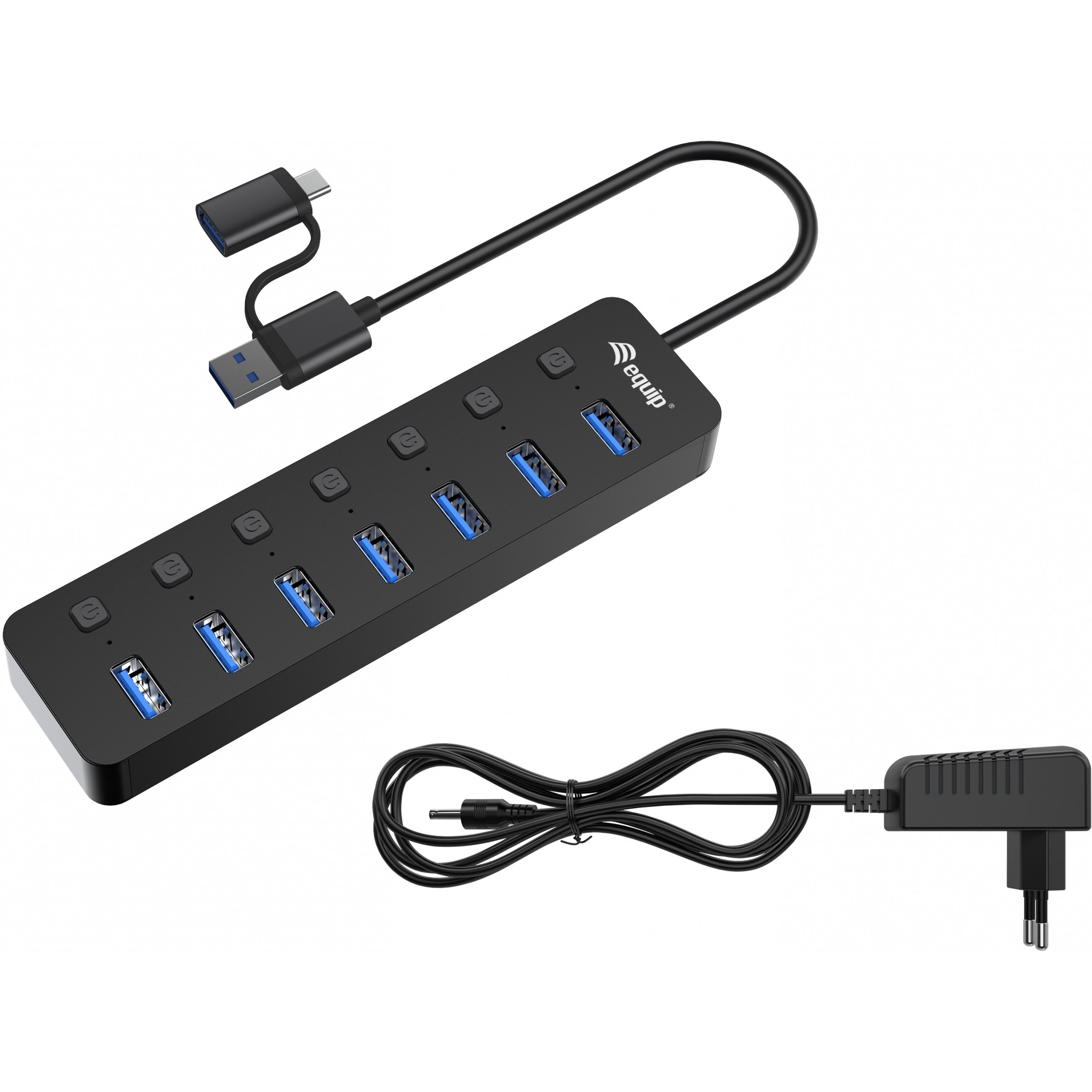 Equip USB-Hub 7-Port 3.2 ->7x3.2 5Gbps m.Netzteil sw