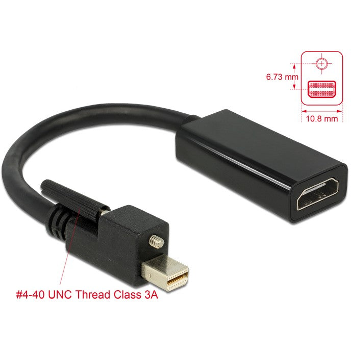 DELOCK Adapterkabel mini Displayport 1.2 Stecker mit Schraube > HDMI-A Buchse 25cm schwarz 4K aktiv