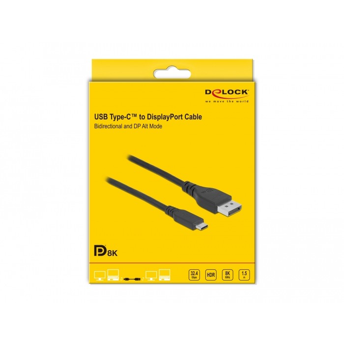 DELOCK Bidirektionales USB Type-C zu DisplayPort Kabel DP Alt Mode 8K 60 1.5m DP 8K zertifiziert