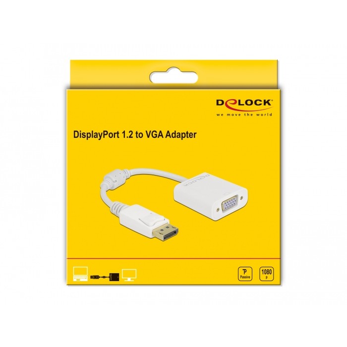 DELOCK Adapter DisplayPort 1.2 Stecker zu VGA Buchse Passiv weiss