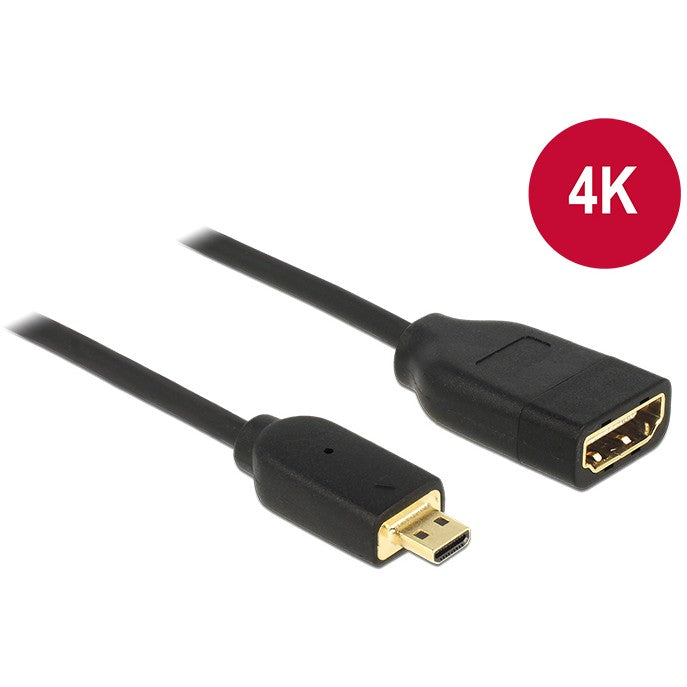 DELOCK Kabel HDMI Micro D Stecker > HDMI A Buchse High Speed with Ethernet 3D 4K 20cm Premium Slim