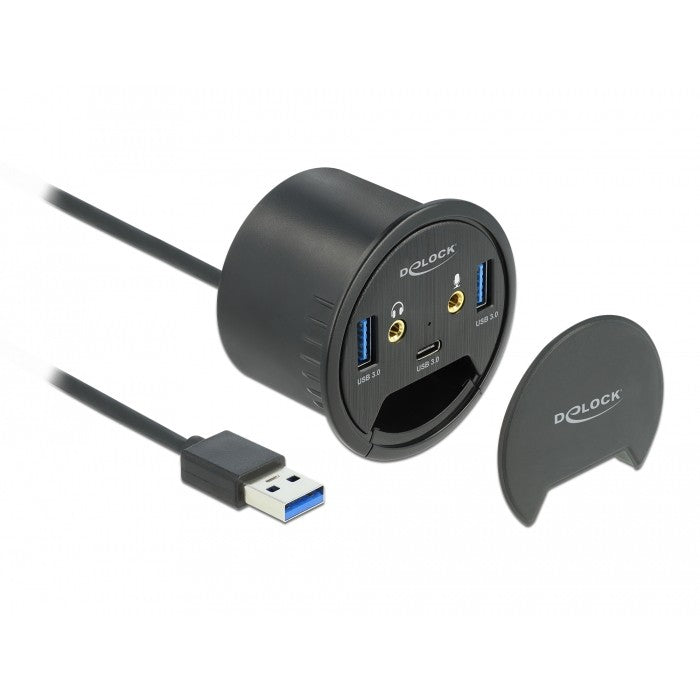 DELOCK 3 Port Tisch-Hub 1x USB Type-C und 2x USB Typ-A + HD-Audio Ports