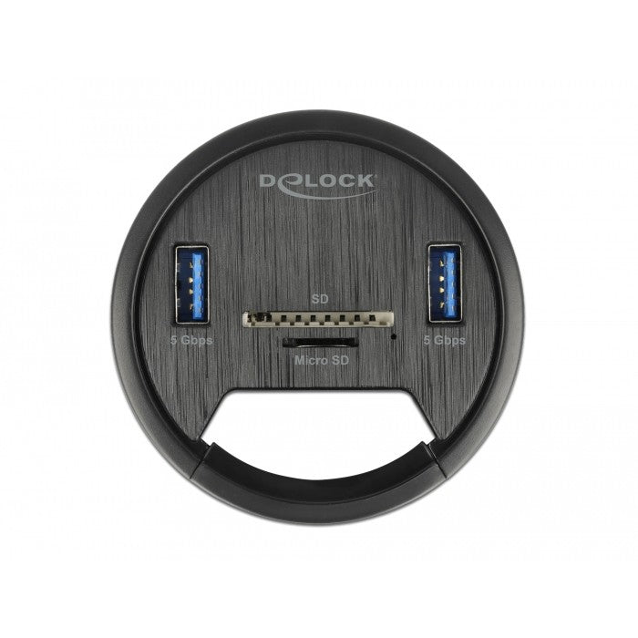 DELOCK 2 Port Tisch-Hub 2x SuperSpeed USB Typ-A und Card Reader fur SD und Micro
