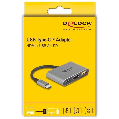 DELOCK USB Type-C Adapter zu HDMI 4K 30 Hz mit USB Typ-A und USB Type-C PD 2.0 90 W