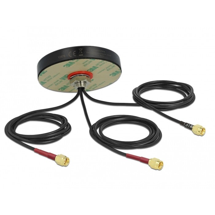 DELOCK LTE MIMO Dualband WLAN 802.11 ac/ax/a/h/b/g/n Antenne 3 x SMA Stecker RG-174 1 m Schraubmontage outdoor schwarz