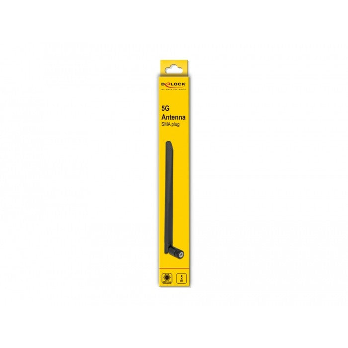 DELOCK 5G 3.4-3.8GHz Antenne SMA Stecker 5dBi 20cm omnidirektional mit Kippgelenk und flexiblem Material schwarz