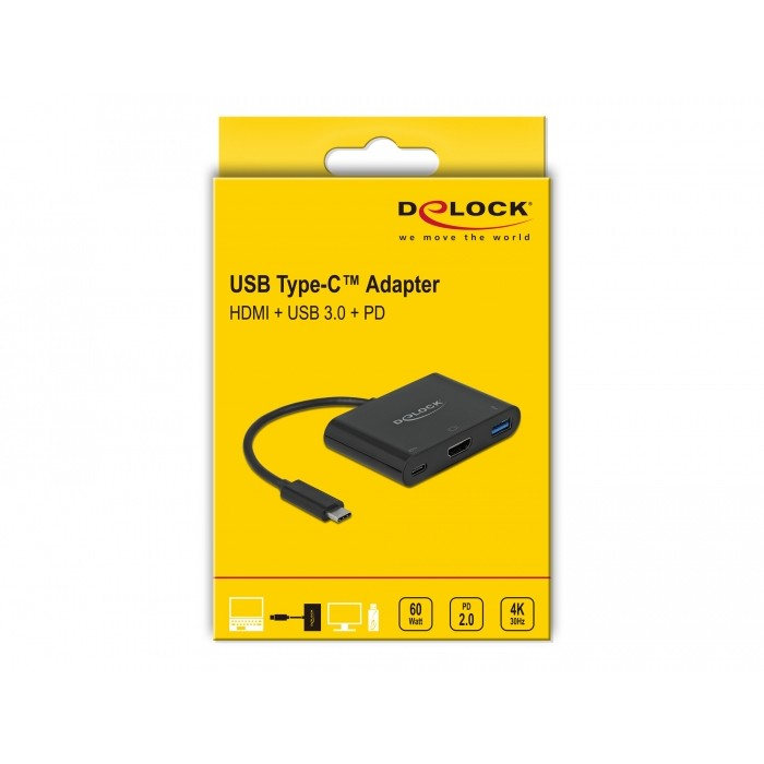 DELOCK USB Type-C Adapter zu HDMI 4K 30 Hz mit USB Typ-A und USB Type-C PD